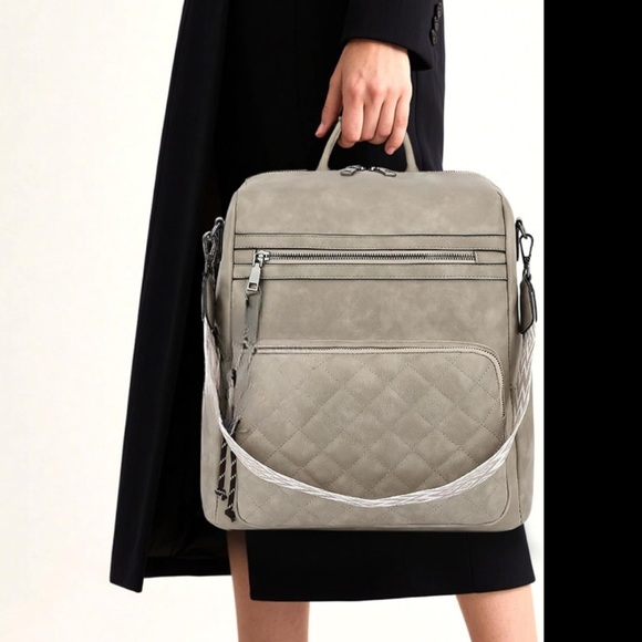 Grey leather quilted backpack main image 6